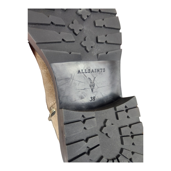 Allsaints Dusty Suede Combat Boots Women Size 8 Light Gray Lace Up Cap Toe - Picture 10 of 11